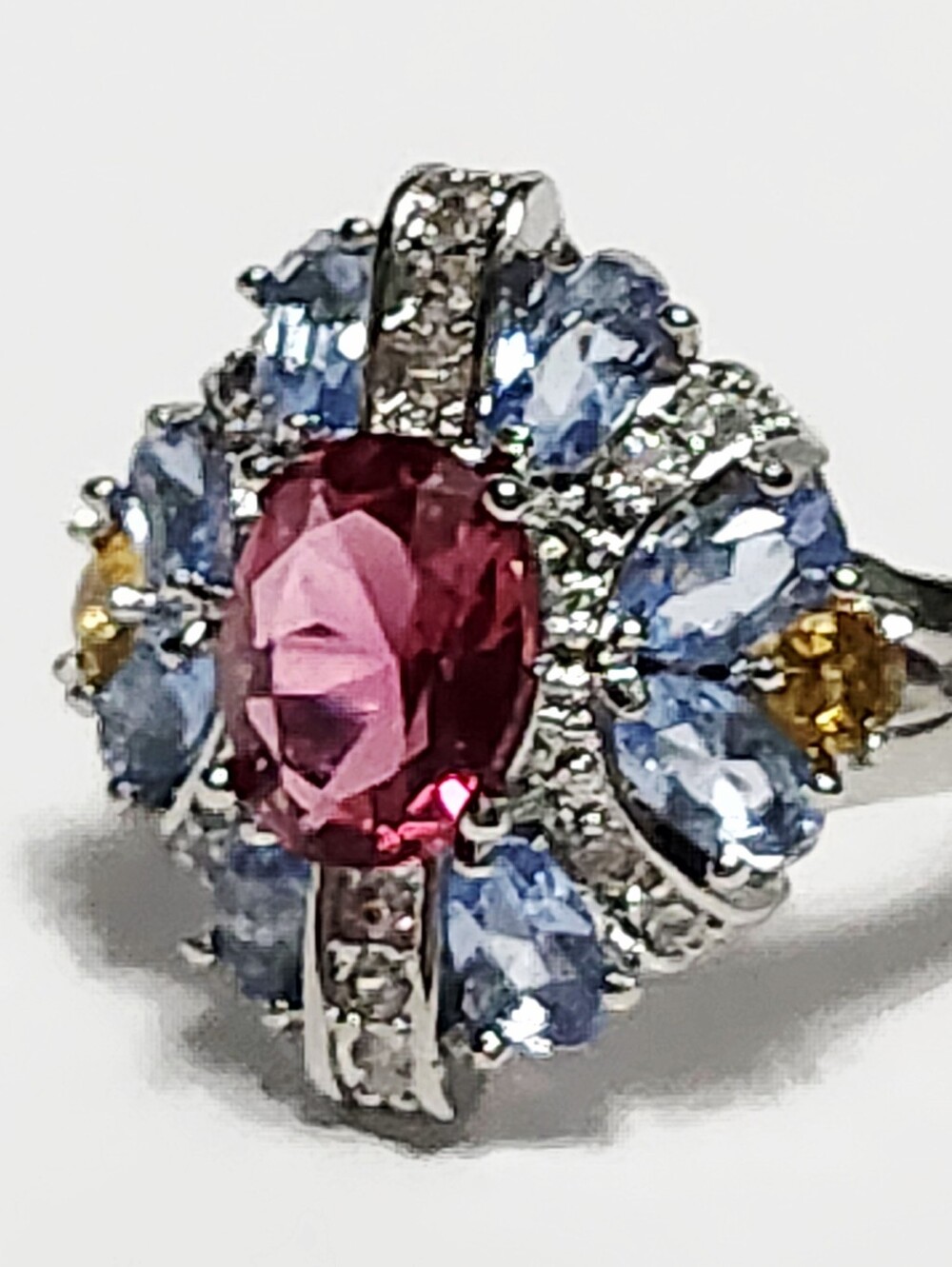 2.70 cttw Pink Topaz Tanzanite Citrine Multistone Sterling Silver Ring size 6.5 - Picture 2 of 10